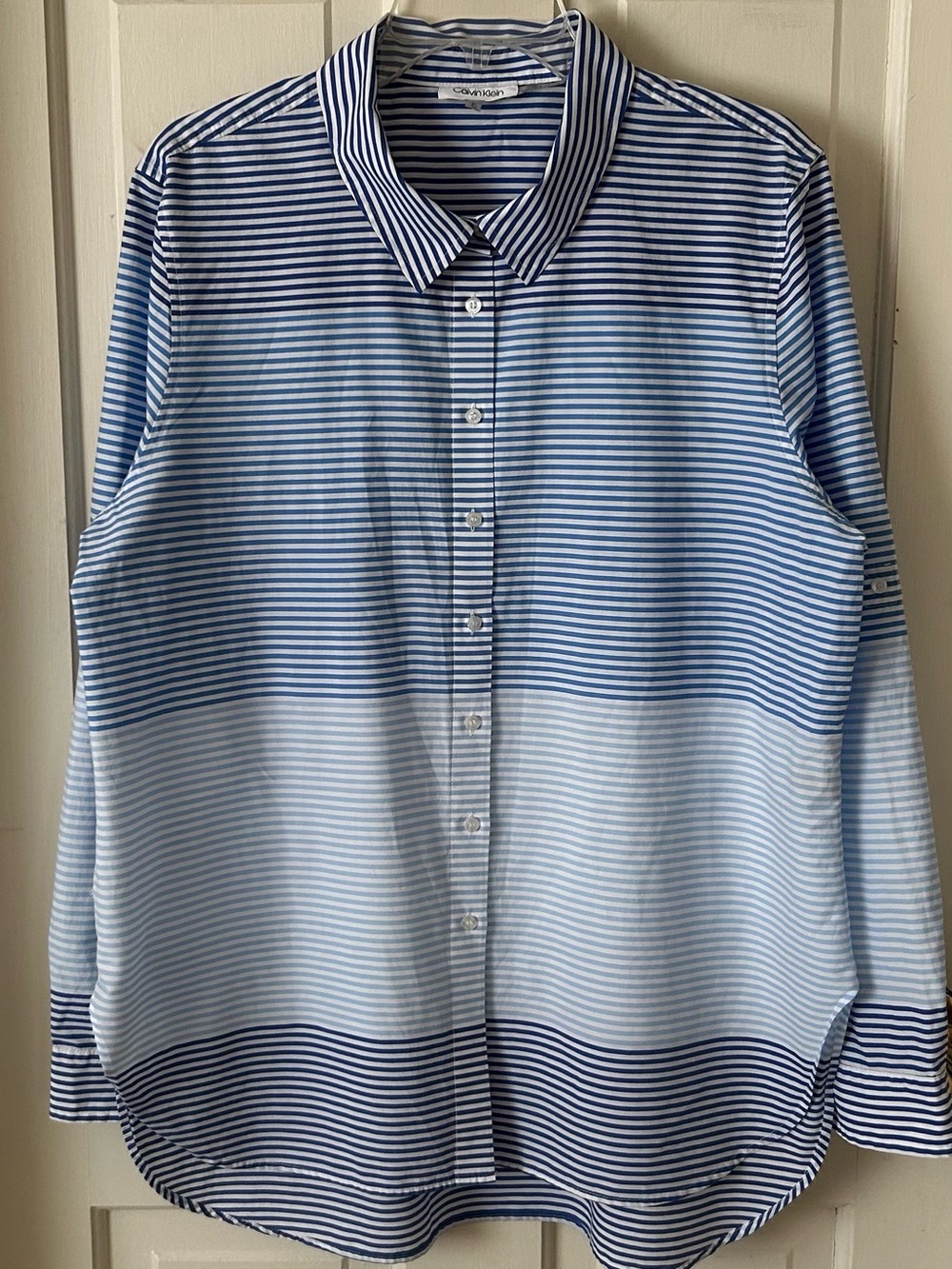 Calvin Klein Blue Mixed Stripe Cotton Blend Long Sleeve Button Front Shirt, XL